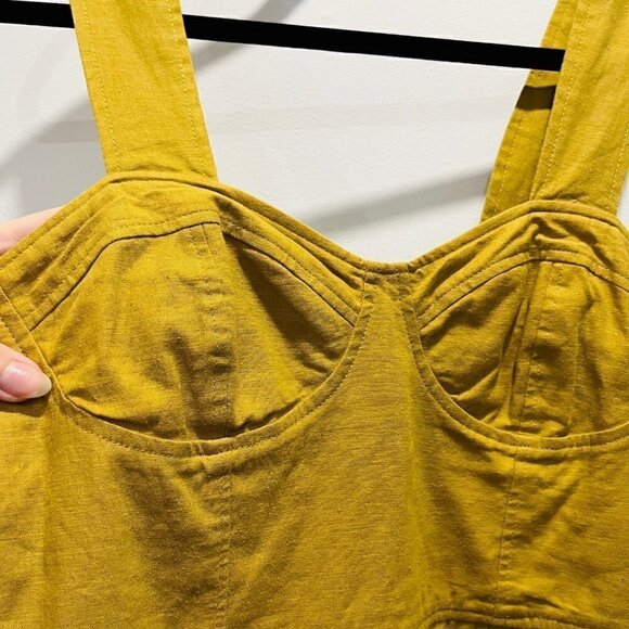 Urban Outfitters Angelique Corset Bustier Mustard Yellow Linen Mini Dress size 2 - Picture 4 of 8